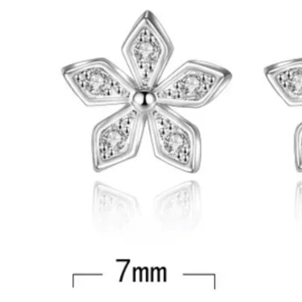 Sterling Silver 925 CZ Flower Stud Earrings - Picture 2 of 5